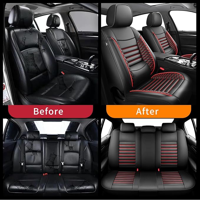 Fit Tucson Car Seat Covers for Hyundai Tucson 2010-2024 2025 2026 - Upgraded Premium Waterproof & Breathable Leather,Airbag Compatible, All-Weather Seat Cushion Protector (Full Set,Black+Red)