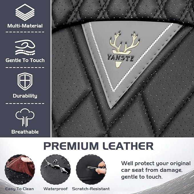 Truck Seat Covers for GMC Sierra 1500 2007-2026, Waterproof Premium Leather Full Coverage Car Seat Cover, Muscle Sport Style Auto Interior Seat Cover Sets (Front Set/Gray Black)