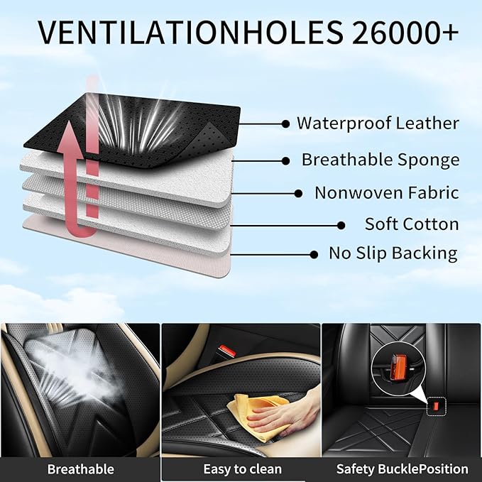 CX-3 Car Seat Covers Fit for Mazda CX-3 2016-2021, Full Coverage Premium Leather Waterproof Breathable Seat Covers, Automotive Seat Protectors, Airbag Compatible(2 Front Seats, Black Beige)