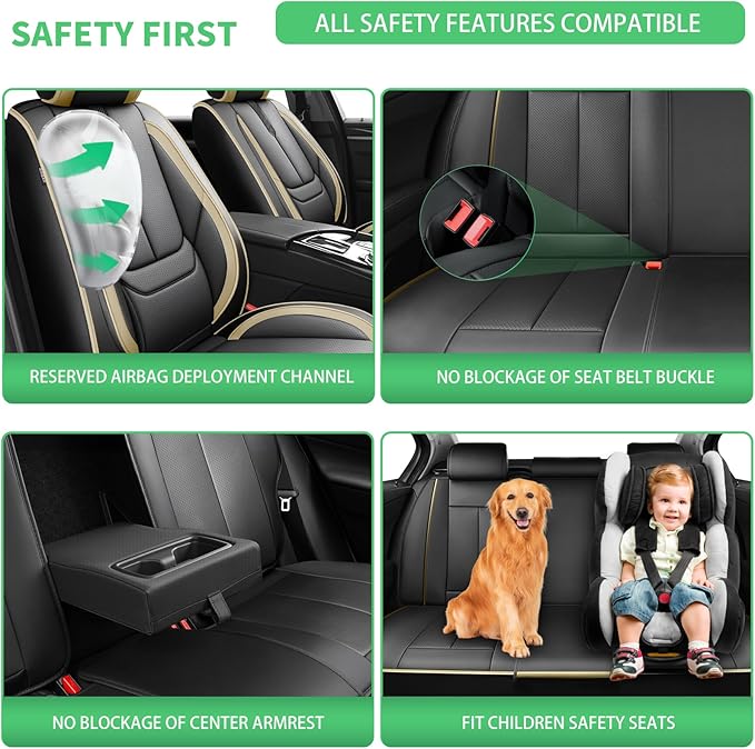 Fit Ioniq Car Seat Covers for Hyundai Ioniq 2017-2024 2025 2026 -Upgraded Premium Waterproof & Breathable Leather,Airbag Compatible,All-Weather Seat Cushion Protector,2 Front/Black-Beige