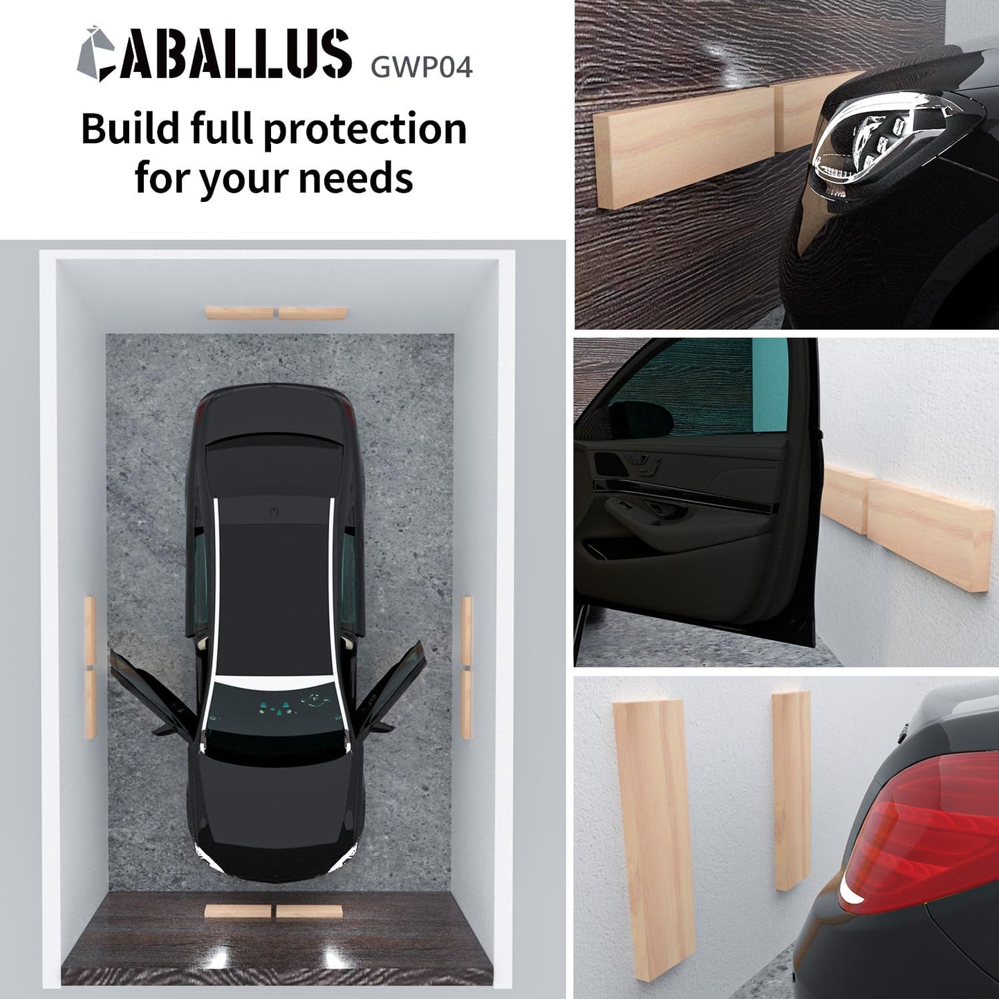 GWP04 Wood Grain Garage Wall Protector Car Door Protectors, Garage Accessories, Parking Stopper for Garage, Tool-Free, Designed in Germany (2-Pack)