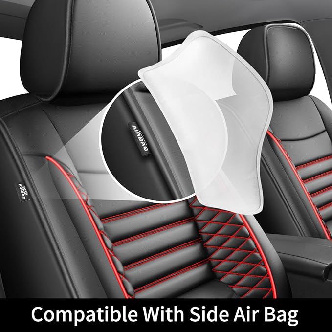 Fit Tucson Car Seat Covers for Hyundai Tucson 2010-2024 2025 2026 - Upgraded Premium Waterproof & Breathable Leather,Airbag Compatible, All-Weather Seat Cushion Protector (Full Set,Black+Red)