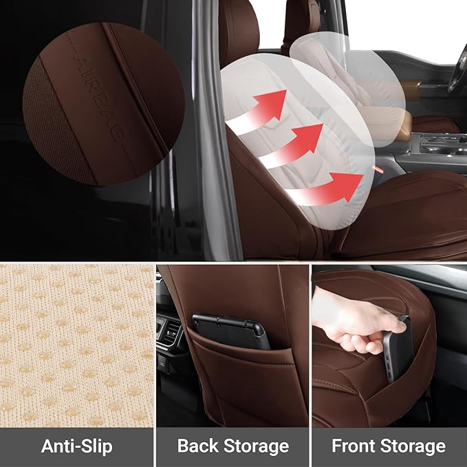 Coverland Custom Fit Car Seat Covers for Car Compatible with [Accord, Camry, Malibu, Focus, Taurus, Yaris, Golf] Premium Waterproof Non-Slip Interior Seat Protector [Front Dark Brown- Size Chart A21]