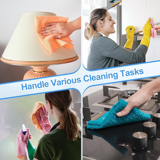HARFINGTON 2 Pack Microfiber Cleaning Cloth, 30" x 14" Multi-Functional Cleaning Towels Reusable Absorbent Rags for Car Wash Kitchen Household Window Clean, Rose Red