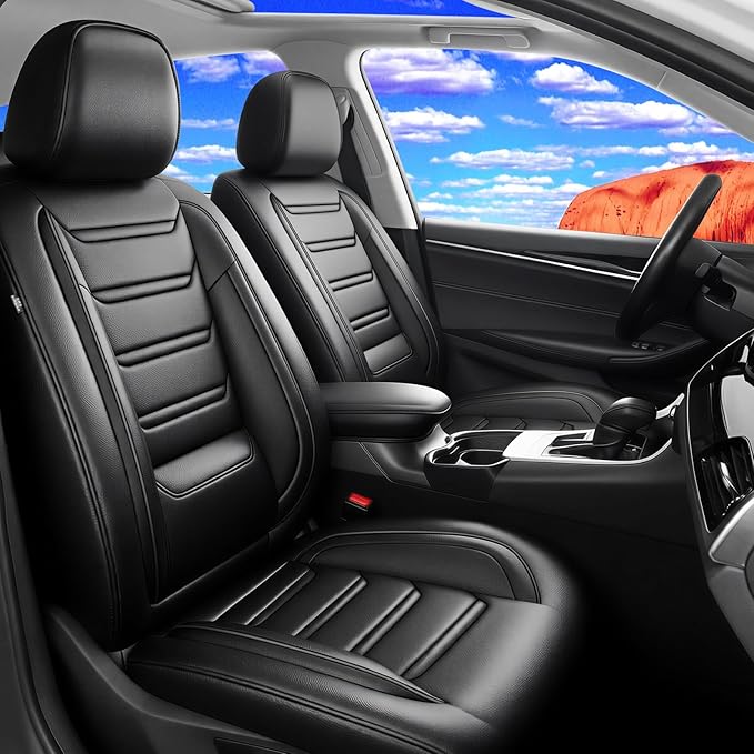 Fit HR-V Car Seat Covers for Select Honda HRV 2016-2025 2026 LX/EX/EXL/Sport - Full Coverage Leather, Airbag Compatible, Waterproof & All Weather Seat Cushion Protector, Full Set, Black
