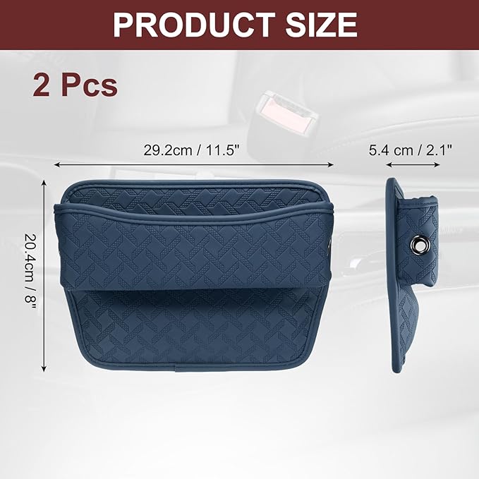 HARFINGTON 2pcs Car Seat Gap Filler Organizer 11.5 x 8 x 2.1 Inch Leather Universal Car Organizer Storage Box Between Seat and Console for Phone Sunglasses Keys, Blue