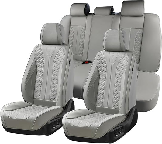 FLORICH Car Seat Covers Full Set Leather Seat Cover for Cars Full Coverage Seat Cover Waterproof Universal Seat Cover for Cars Seats Protector Cushion Universal Fit for Most Cars SUV Trucks, Gray