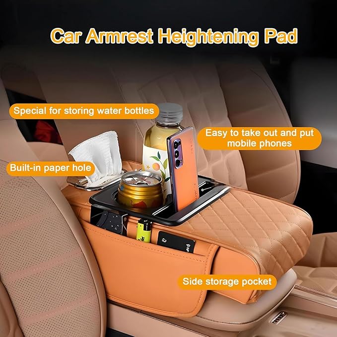 Car Armrest Cushion for Mercedes Benz E-Class W211 2001-2005 2006 2007 2008 2009, Car Center Console Cover Armrest Pad with Cup Holder and Tissue Box, Car Accessories,Black-Red
