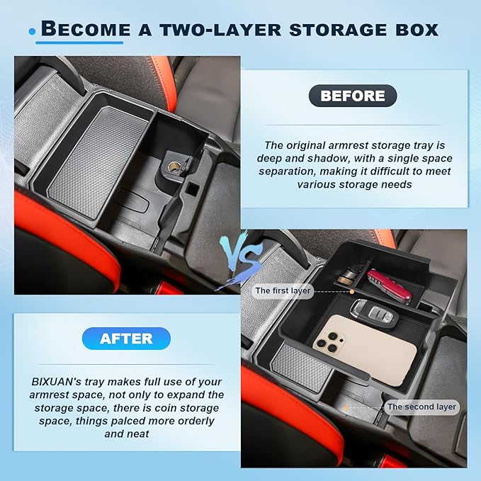 BIXUAN 2024-2026 Ranger Center Console Organizer for 2024 2025 2026 Ford Ranger Armrest Insert Tray+Console Cup Holder Middle Console Armrest Storage Box 2026 Ranger Accessories