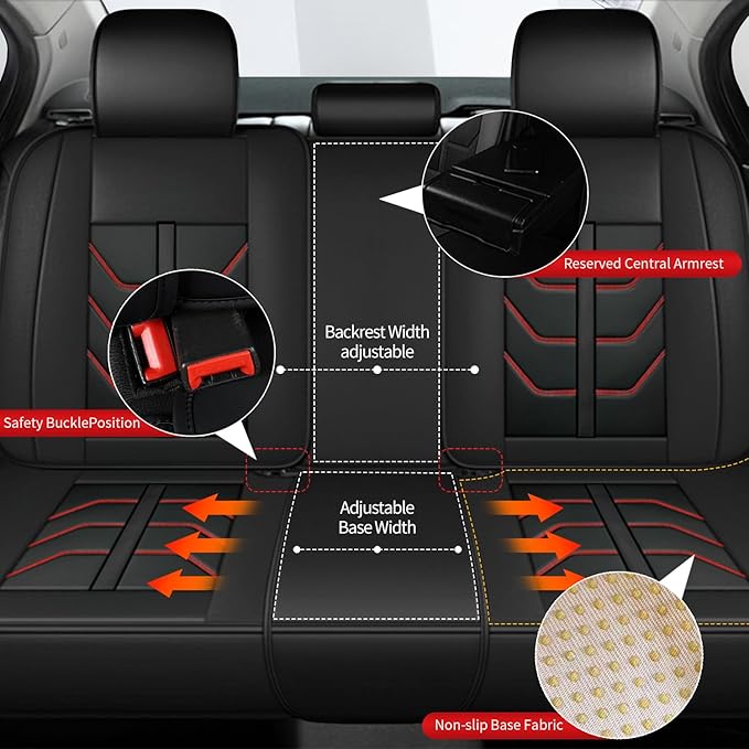 TTX LIGHTING Car Seat Covers fit for Honda CR-V 2015-2026 Full Set: Premium Leather Automotive Seat Cover with Airbag Compatible Waterproof (5 Seats, Redline)