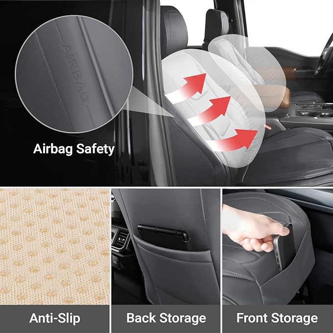 Coverland Custom Fit Car Seat Covers for Car Compatible with [Mustang, Fusion, Prius, Optima, TSX, MINI Cooper] Premium Waterproof Non-Slip Interior Seat Protector [Front Dark Gray- Size Chart A17]