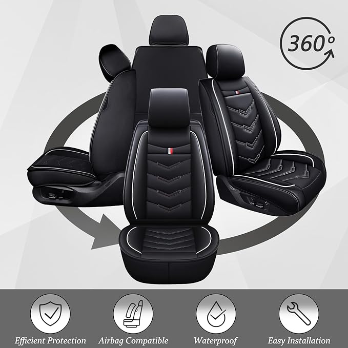 Car Seat Cover for Ford Explorer 2000-2025, Waterproof Durable Compatible Airbag, Premium Leather Seat Protector(5 Seats Luxury,Black White)