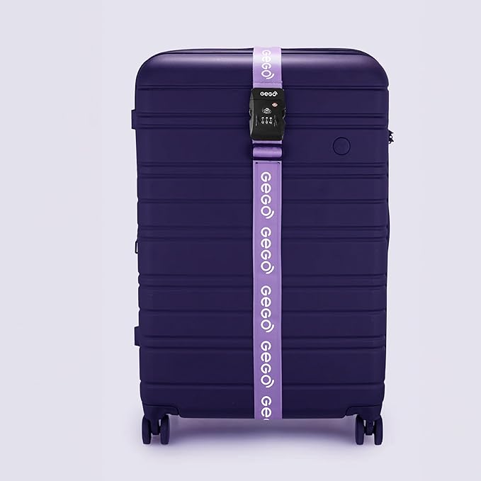 GEGO Premium Travel Kit, Sleep Mask 3D Contoured Eye with Soft Memory Foam, Luggage Tag Waterproof Resistant and Strap with Lock for Luggage TSA Approved (Sleep Mask Purple/Luggage Tag Black)