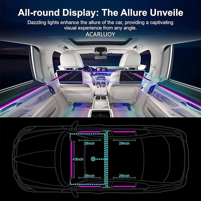 Acrylic Car LED Ambient Light, Fiber Optic Interior Light Strip, 24 Million Types, Ambient Light KKT that Swings with The Melody of Music (Dreamcolor 6 in 1)