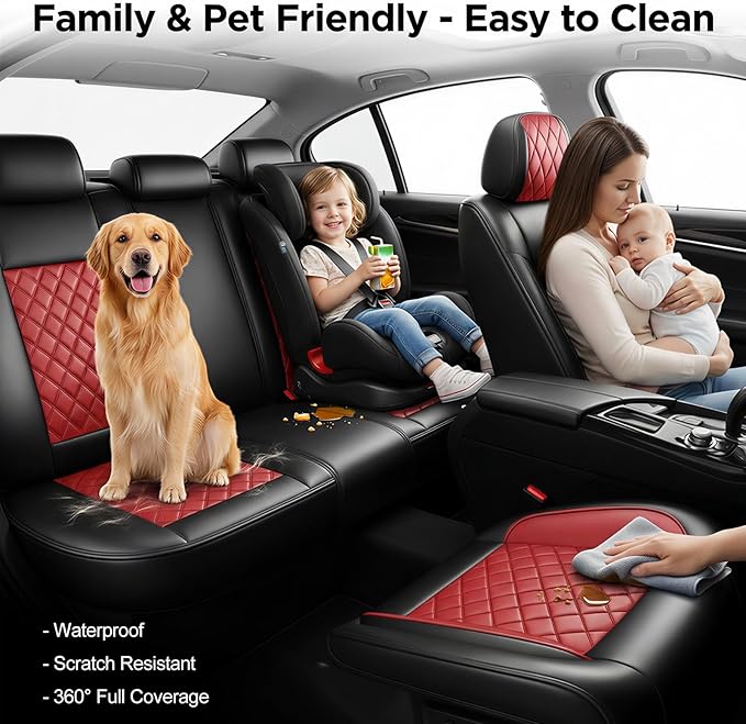 Fit RDX Car Seat Covers for Acura RDX 2010-2025 2026 - Premium Leather, Waterproof, All-Weather, Airbag Compatible, Anti-Slip, Breathable, Easy Install, Seat Protectors, Full Set, Red