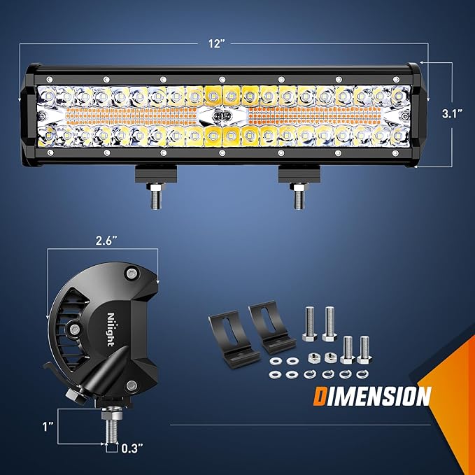 Nilight 12Inch Off-Road LED Light Bar, 300W 3 Lighting Modes (White/Amber/White&Amber) Driving Fog Light Spot Flood Lights with 16AWG Wiring Harness for Truck Car ATV SUV Jeep Boat