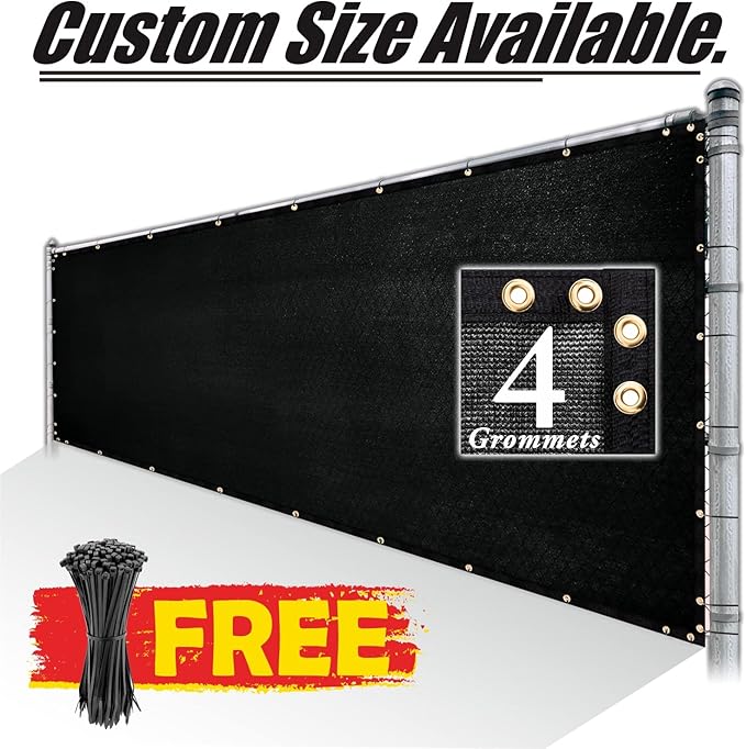 Royal Shade Custom Size 6' x 13' Black Fence Privacy Screen Windscreen Cover Netting Mesh Fabric Cloth - Cable Zip Ties Included (We Make Custom Size)