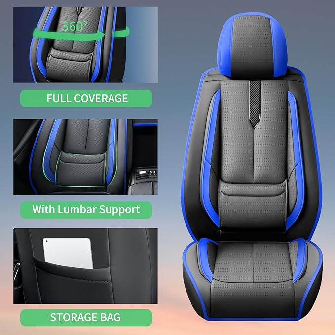 Fit Santa Cruz Car Seat Covers for Hyundai Santa Cruz 2022-2025 2026-Upgraded Premium Waterproof & Breathable Leather,Airbag Compatible,All-Weather Seat Cushion Protector,2 Front/Black-Blue