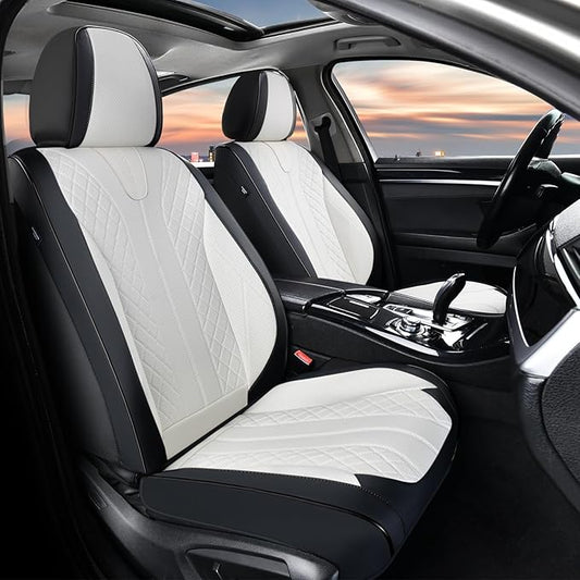 FLORICH Waterproof Front Car Seat Cover Faux Leather Automotive Seat Cover Front Car Seat Cushion Car Seat Protector Accessories Universal Fit for Most Cars SUV Trucks, Black&White