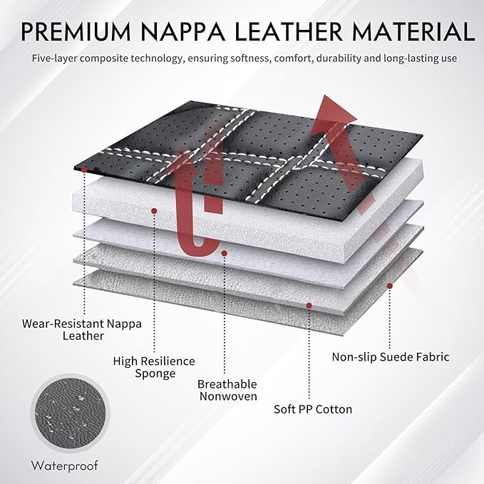 Huidasource Tacoma Seat Covers Full Set, Nappa Leather Pickup Seat Cushion Cover Fit for Toyota Tacoma 2024-2026 Double&Crew Cab SR SR5 Limited TRD Sport/Off Road Trailhunter (Full Set/Black&White)