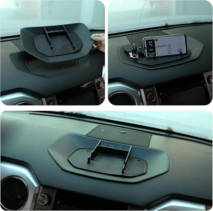 LLKUANG Black ABS Car Center Console Dash Table Storage Tray Fit for Toyota Tundra 2014-2021 Instrument Organizer Phone Holder Cradle Accessories (Without Mobile Phone Holder)