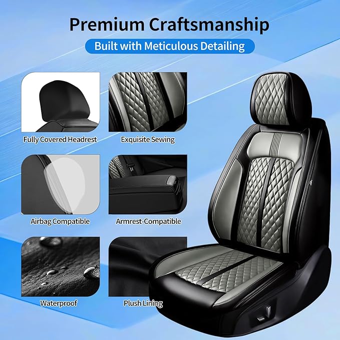 Fit RAV4 Car Seat Covers for Select Toyota RAV 4 2013-2026 /RAV4 Hybrid - Premium Full Coverage Leather, Waterproof & All Weather Seat Cushion Protector, Full Set, Black+Gray