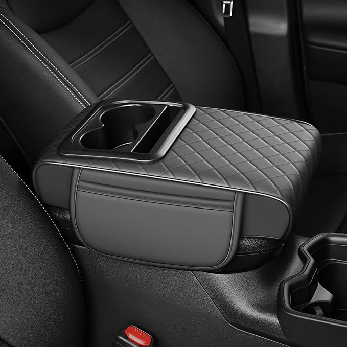 Center Console Cover Fit for bZ4X Faux Leather Car Armrest Cushion with Storage Bags, Cup Holder ＆ Phone Storage Multifunctional Middle Console Cover(Grey)