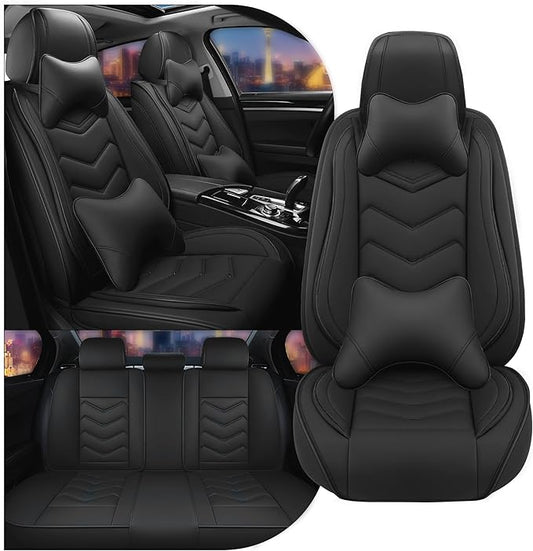 CTDS Car Seat Covers for Nissan Sentra 2000-2026, Stylish Sport Seat Cover, Premium Nappa Leather Car Seat Cover. Automobile Seat Covers Sets.(Luxury 5 Seats/Pure Black)