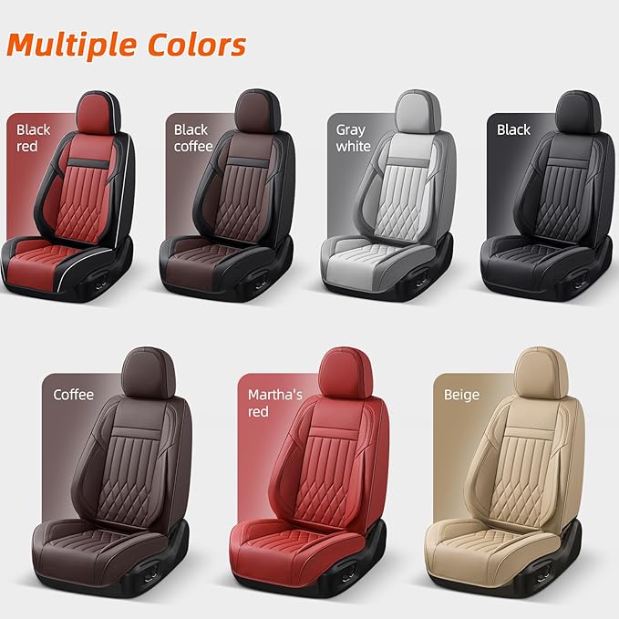 KEYOOG 2-Seater Waterproof and Breathable Nappa Leather Car Seat Covers Full Set, Fit for Front Seats of Cars, Compatible with Airbags, Car Seat Protector Covers for Most Cars - Black Red