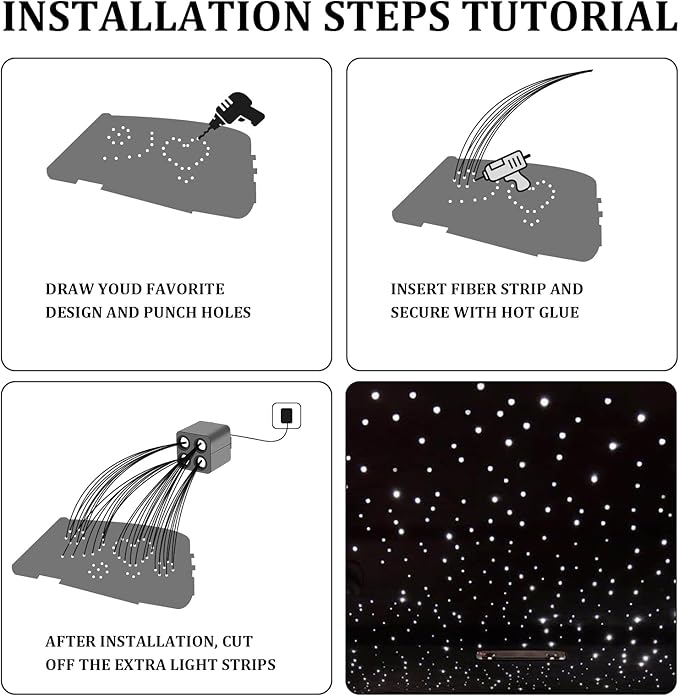 36W 4-Color RGBW Car Starlight Headliner Kit, 560pcs0.03in9.8ft, Twinkle & Sound Activate 4-Port Fiber Optic Light Engine with Bluetooth APP&Remote Control, Star Lights for Car and Home