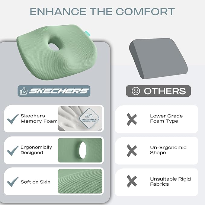 Skechers Seat Cushion Memory Foam,Donut Pillow Office Chair Cushion for Tailbone Pain Relief,Butt Pillow for Office Chair,Car seat Cushion,Long Sitting Office Workers,and Car Drivers,Green