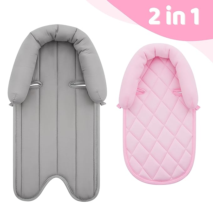 Pro Goleem Car Seat Head Support Infant, Soft Infant Car Seat Insert, 2 in 1 Carseat Head Support for Toddler, Perfect for Car Seat, Stroller, Swing, Bouncer, Pink and Gray