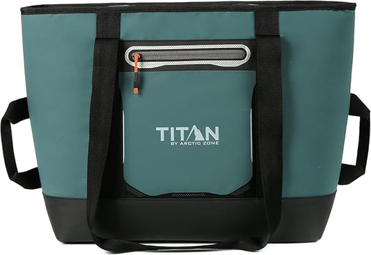 Titan by Arctic Zone Soft Sided Cooler Tote, Insulated Bag with Handle, Shoulder Strap, and Zipper for Lunch, Picnic, and Travel, 30 Can Capacity