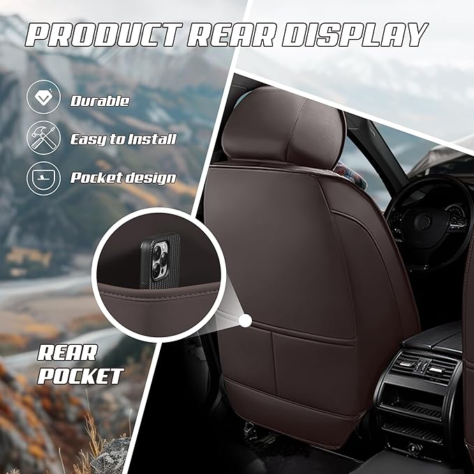 Car Seat Covers Fit for Toyota rav4 2000-2026, Stylish Sport Seat Covers, Waterproof Wear-Resistant Premium Nappa Leather Car Seat Cover.(2 Pcs Front/Coffee Color)