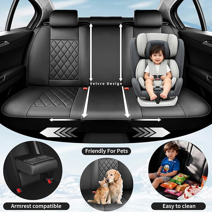Fit Tucson Car Seat Covers Compatible with Hyundai Tucson 2010-2024 2026, Premium Leather Breathable, Wear Resistant, Airbag Compatible, All-Weather Protection & Full Coverage, Full Set Black