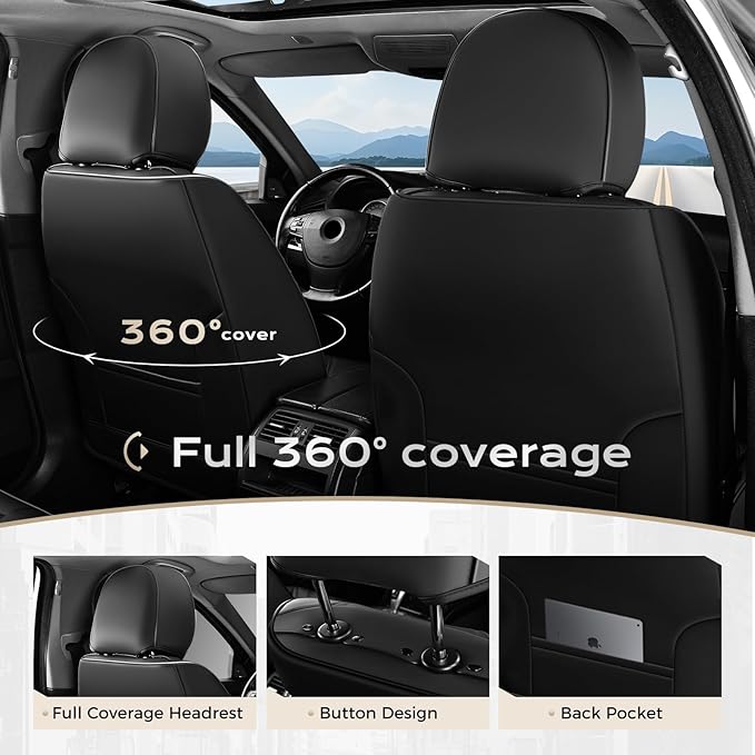 Coverado Seat Covers, Car Seat Covers Front Seats, Leather Seat Covers for Cars, Car Seat Protector Waterproof, Black Car Seat Cushion, Front Carseat Cover Universal Fit for Most Cars White