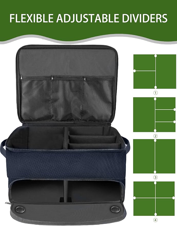 CAMPLAND 2 Layer Golf Trunk Organizer, Waterproof Car Locker for 2 Pair Shoes, Durable Storage for Balls, Tees, Clothes, Gloves, Accessories, Golf Gifts, Blue
