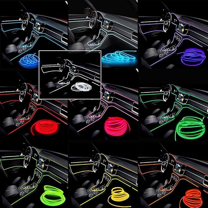 MaxLax Lemon Green EL Wire Car Interior LED Kit - 16.4ft Flexible neon-Style Wire with 12V Fused Power Supply. Features 6mm Reinforced Edge for Easy auto Installation