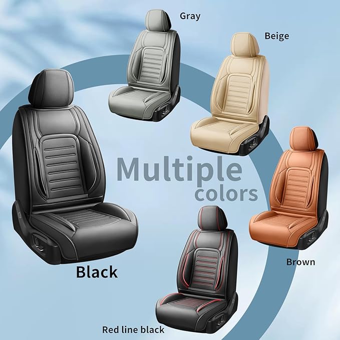 Fit Tucson Premium Leather Car Seat Covers Compatible with Hyundai Tucson 2010-2024 2026, Breathable, Wear Resistant, Airbag Compatible, All-Weather & Full Coverage, 2 Front Seat Red Line Black