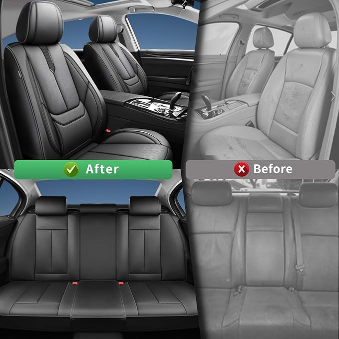 Fit Accord Car Seat Covers for Honda Accord 2003-2024 2025 2026 -Upgraded Premium Waterproof & Breathable Leather, Airbag Compatible, All-Weather Seat Cushion Protector,2 Front/Black