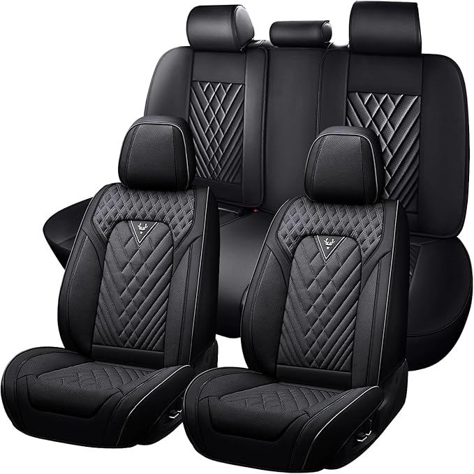 Truck Seat Covers for GMC Sierra 2500 2007-2026, Waterproof Premium Leather Full Coverage Car Seat Cover, Muscle Sport Style Auto Interior Seat Cover Sets (Full Set/Black)