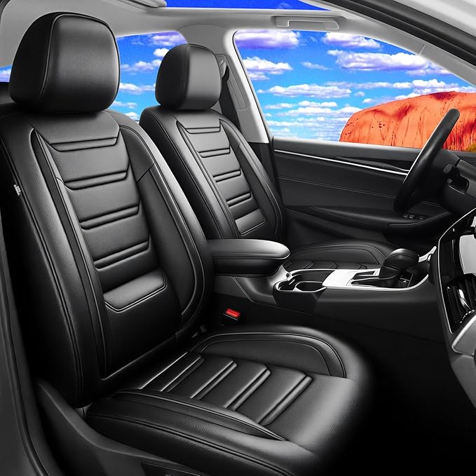 Car Seat Covers for Select Honda Fit 2007-2020, Premium Full Coverage Leather, Airbag Compatible & Scratch-Resistant, Waterproof & All Weather Breathable Seat Protector, Full Set, Black