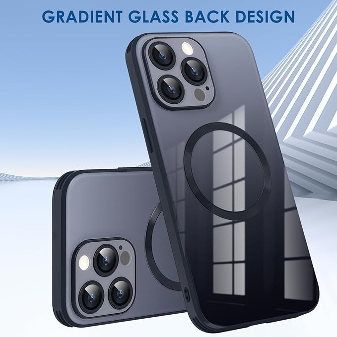 Guppy Compatible with iPhone 16 Pro Case Magnetic, with Full Camera Lens Protector [Compatible with MagSafe] Scratch Resistant Gradient Glass Back Cover Phone Case-Black