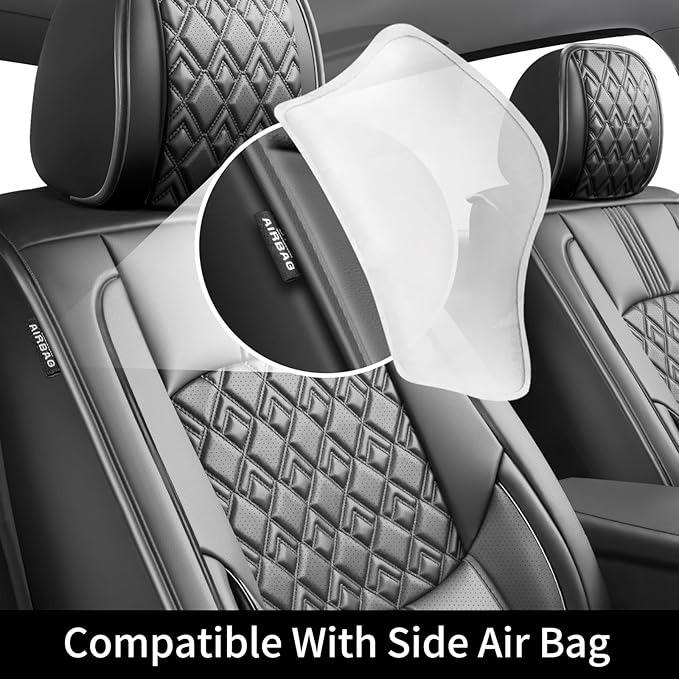 Fit CRV Car Seat Covers for Honda CR-V 2013-2024 2025 2026 - Upgraded Premium Waterproof & Breathable Leather, Airbag Compatible, All-Weather Seat Cushion Protector (Full Set, Black)