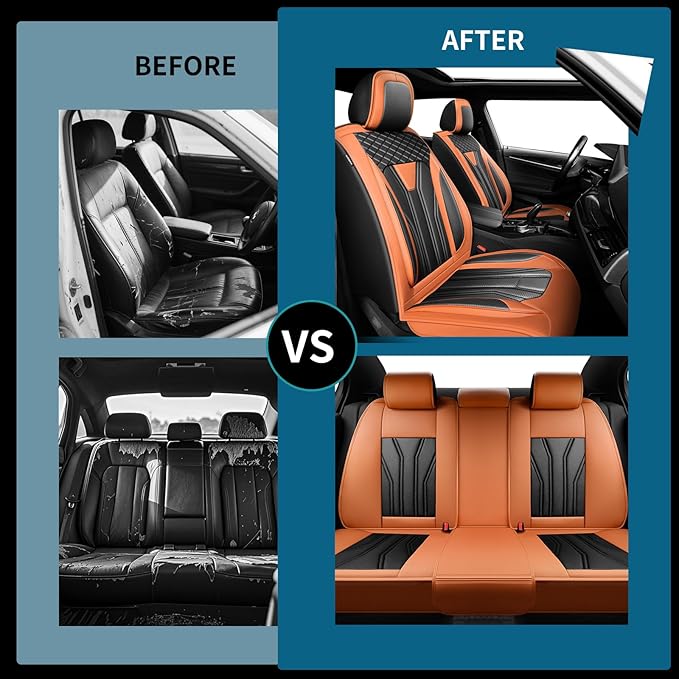 Fit Tucson Car Seat Covers Premium Leather for Hyundai Tucson 2010-2025 2026. Waterproof， Breathable, Scratch-Resistant & All-Weather Seat Cushion Protector (Front Seat, Orange&Black)