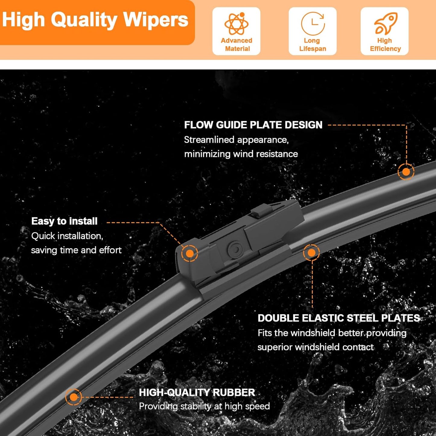 HULADAED® 24'' 14''11'' Windshield Wipers Replacement for Fiat 500 2019-2012,Silicone Front Rear Wiper blades for MY Car-All Weather & Quiet(3 PACK)