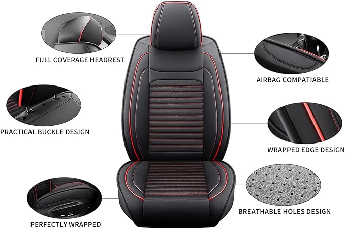 Front Seat Covers Fit for Toyota Corolla Cross 2021-2025,2026, Car Seat Covers Front Seats, Breathable Faux Leather Automotive Seat Covers Front Pair Anti-Slip Seat Cover(Black&Red, Front)