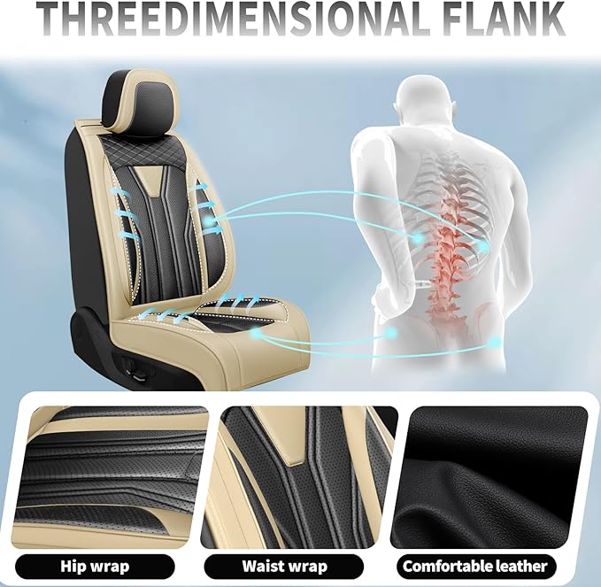 Fit Tucson Car Seat Covers Premium Leather for Hyundai Tucson 2010-2025 2026. Waterproof， Breathable, Scratch-Resistant & All-Weather Seat Cushion Protector (Full Set, Beige&Black)