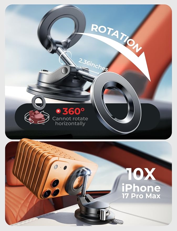 LISEN for Magsafe Car Mount, Magnetic Phone Holders for Your Car, Vacuum Phone Mount for Car Accessories for Women Men Jeep BMW, SuctionPro Gifts Kits, for iPhone 17 Pro Max 16 15 14 13 12