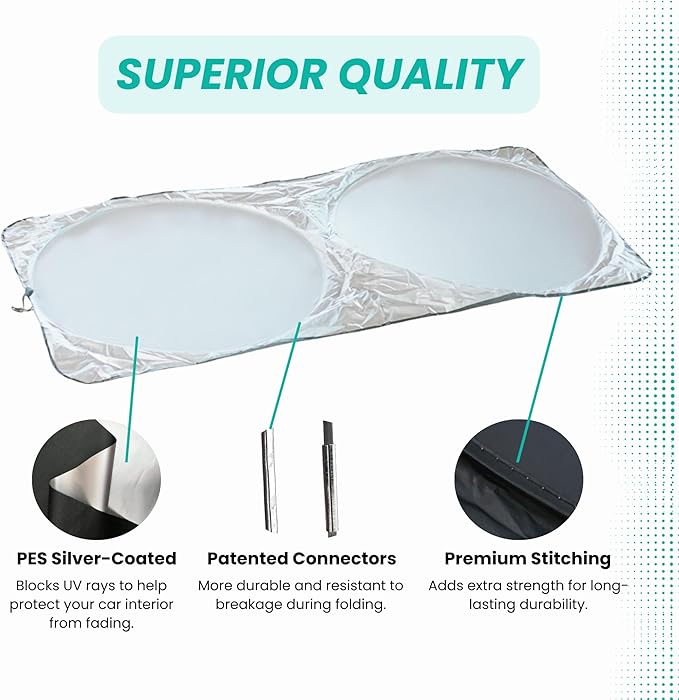 Windshield Sun Shade -Certified 99.87% UVB & 99.02% UVA Car Sun Shade. Award Winning Sunshade - Patented Technology | Compatible for Audi A3 2022-present | Car Shades by Kinder Fluff